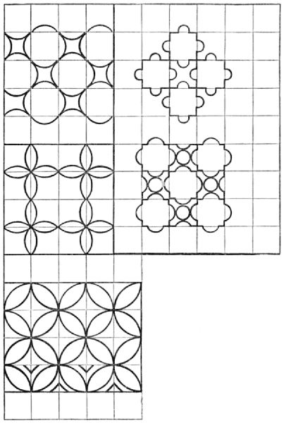 Different patterns formed from circles and squares