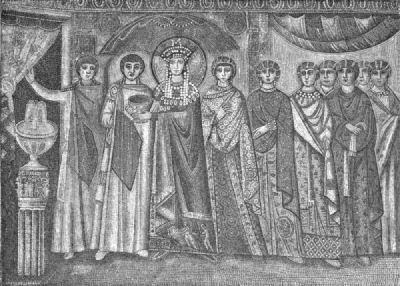The Empress flanked by other members of her court