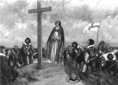 Worship at Cape Henry on April 29, 1607 as depicted by
Stephen Reid. Courtesy of the Chrysler Museum at Norfolk.