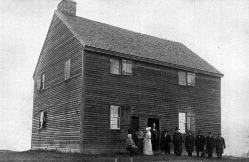 THE QUAKER MEETING HOUSE, ADAMS, MASS. 150 Years Old.
Several Members of the Anthony Family in the Group of Pioneers.