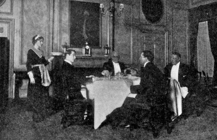 Scene from the Play  the dinner. olivia, lefferts,
tucker, weeks and crane.  Act III