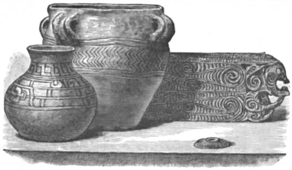 Decorated pottery and wooden objects