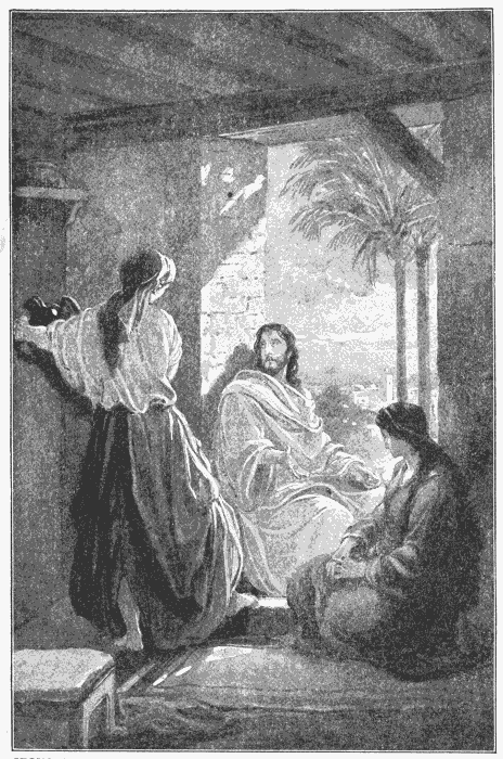 Jesus At The Home Of Martha And Mary. "Mary hath chosen that good part, which shall not be taken away from her." Luke 10:42. Illustration.