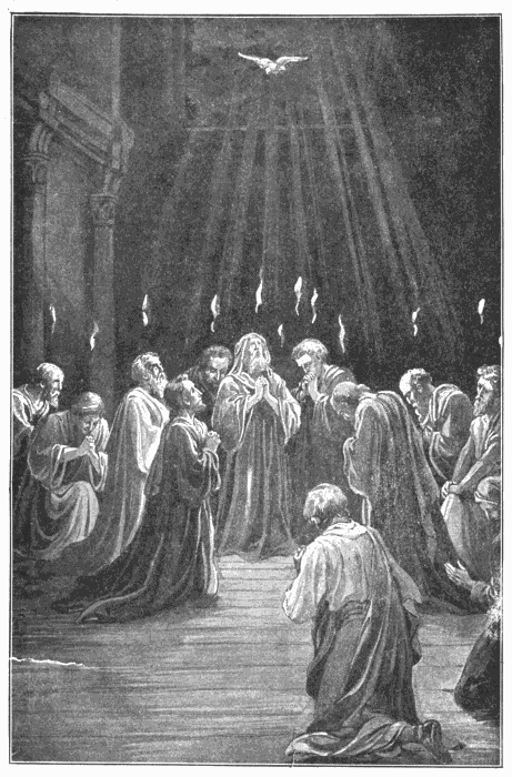 Outpouring Of The Spirit At Pentecost. "It shall come to pass in the last days ... I will pour out of My Spirit upon all flesh." Acts 2:17. Illustration.
