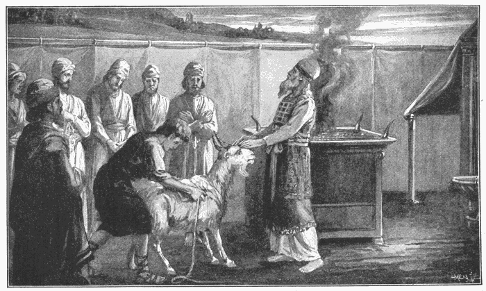 The Scapegoat. "And Aaron shall ... confess over him all the iniquities of the children of Israel." Lev. 16:21. Illustration.