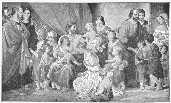 Christ Blessing Little Children. "Suffer little children, and forbid them not, to come unto Me." Matt. 19:14. Illustration.