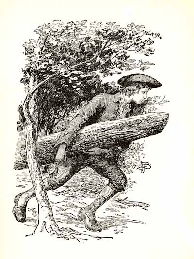 [Illustration: He returned with a heavy log.]