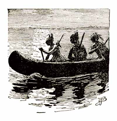 [Illustration: Mark saw a canoe put off from the harbor island.]