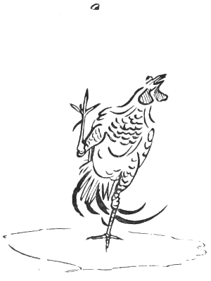 A cock throwing away a ring.