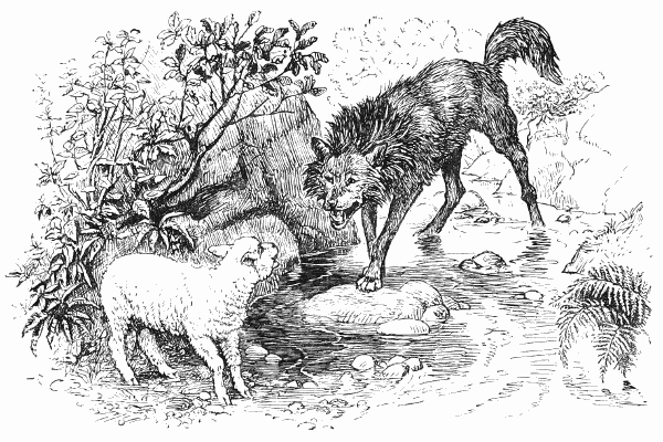 A wolf speaking with a lamb.