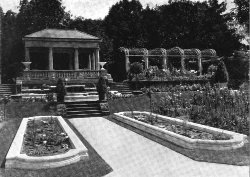 LILY PONDS IN A FORMAL GARDEN