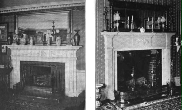 Plate XVIII.—First Hob Grate in New England, Waters House; Mantel Glass and Fireplace, showing decoration of floral basket.