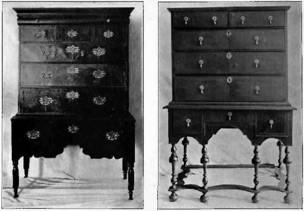Plate XXXII.—Chest of Drawers, 1710; Six-legged High Chest of Drawers, about 1705.