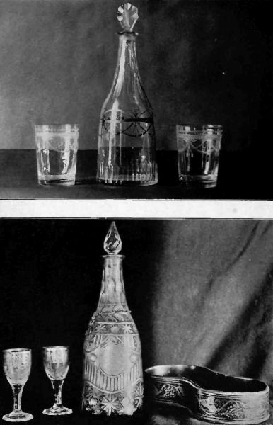 Plate LVIII.—Russian Glass Decanter and Tumblers; Note the exquisite cutting on this Decanter.