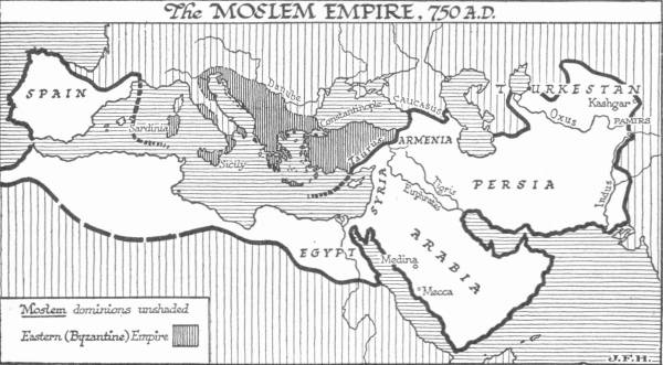 Map: The Moslem Empire, 750 A.D.