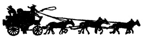 Drawing of a stagecoach being drawn by six horses