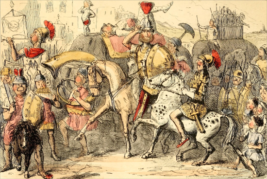 

Pyrrhus arrives in Italy with his Troupe.
