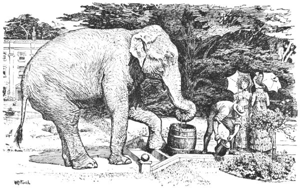 The elephant carries a heavy barrel