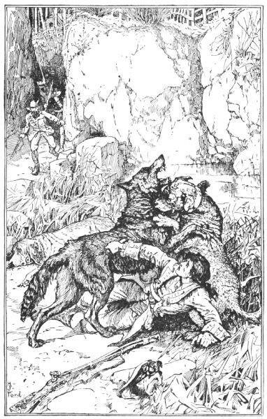 Léonce and Castor struggle with the wolf