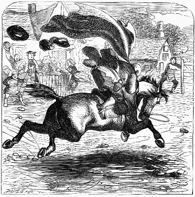 man on horse's cloak flying up