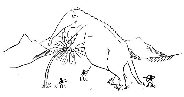 Large dinosaur like creature with an elephant nose