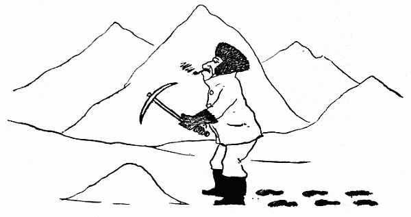 man with pickaxe with snow