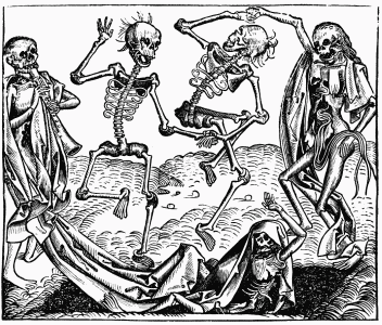 FIG. 11.—The Dancing Deaths. From Schedel’s “Liber
Chronicarum.” Nuremberg, 1493.