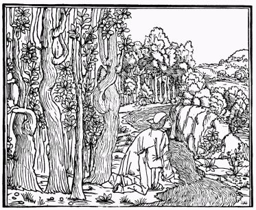 FIG. 27.—Poliphilo by the Stream. From the
“Hypnerotomachia Poliphili.” Venice, 1499.