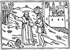 FIG. 35.—St. Jerome Commending the Hermit’s Life. From
“Epistole di San Hieronymo.” Ferrara, 1497.