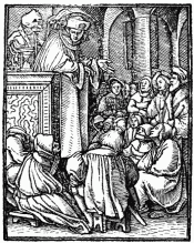 FIG. 52.—The Preacher. From Holbein’s “Images de la
Mort.” Lyons, 1547.