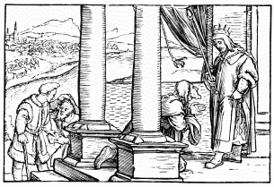 FIG. 54.—Nathan Rebuking David. From Holbein’s “Icones
Historiarum Veteris Testamenti.” Lyons, 1547.