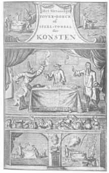 Frontispiece from Simon Witgeest’s “Book of Natural
Magic” (1682), showing the early Dutch conception of conjuring. From the
Harry Houdini Collection.