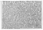 Clipping from the London Daily Post of August, 1735, in
which Fawkes advertises his admission price as twelvepence. From the
Harry Houdini Collection.