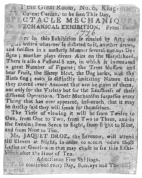 Clipping from the London Post, 1776, advertising the
writing and drawing figures, exhibited by their inventor, Mr.
Jacquet-Droz. From the Harry Houdini Collection.