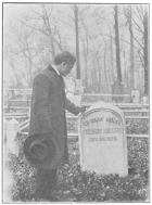 The author at the long-neglected grave of Robert Heller,
in Mt. Moriah Cemetery, Philadelphia, U. S. A. From a photograph in the
Harry Houdini Collection.