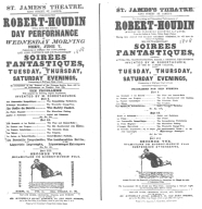 Poster used by Robert-Houdin during his first London
engagement, featuring suspension. From the Harry Houdini Collection.