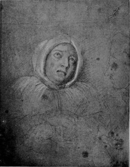 MADAME DE BRINVILLIERS

ON THE WAY TO EXECUTION. HER DRESS IS COVERED BY THE SHIRT WORN BY
CONDEMNED CRIMINALS. ON THE RIGHT IS THE PROFILE OF HER CONFESSOR, THE
ABBÉ PIROT

(From a Sketch by Charles Le Brun, preserved in the Louvre)