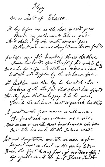 Autograph MS. of Lamb’s Poem, “Elegy on a Quid of
Tobacco”