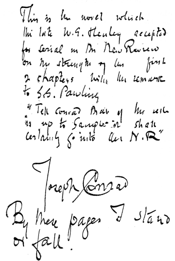 INSCRIPTION IN A COPY OF “THE NIGGER OF THE ‘NARCISSUS’”