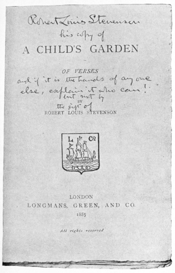 Title of a Unique Copy of Stevenson’s “Child’s Garden of
Verses”