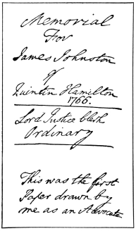 MS. Indorsement by Boswell on the First Paper drawn by
him as an Advocate