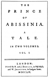 Title of “The Prince of Abissinia” (“Rasselas”). First
Edition