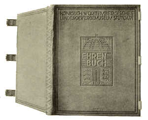 BOOKBINDING IN LEATHER, WITH SILVER CLASPS. DESIGNED BY
PROF. JOH. VINCENZ CISSARZ, EXECUTED BY KARL STRENGER