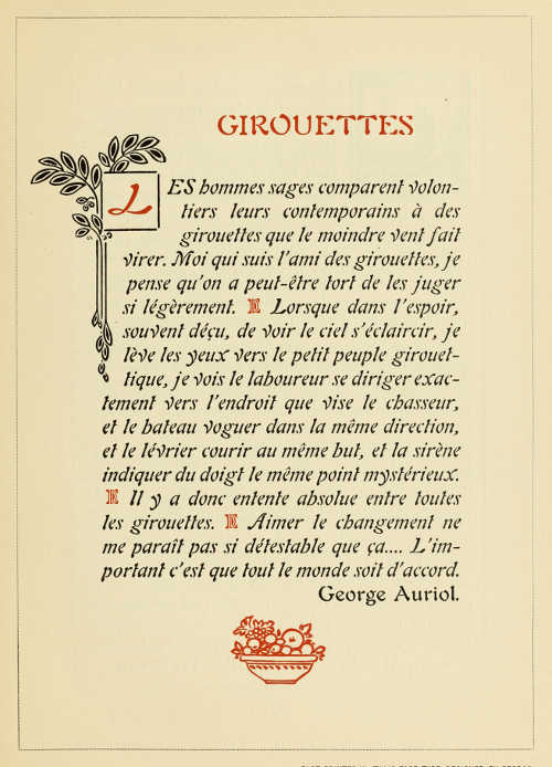 PAGE PRINTED IN ITALIC FACE TYPE. DESIGNED BY GEORGE
AURIOL, CAST BY G. PEIGNOT ET FILS, PARIS