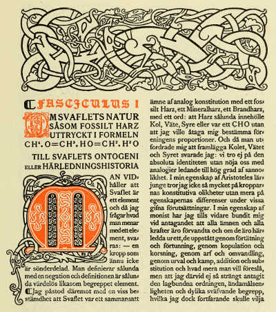 PAGE FROM AUGUST STRINDBERG'S “ANTIBARBARUS.”
WITH DECORATIONS BY ARTUR SJÖGREN. PRINTED BY BRÖDERNA LAGERSTRÖM