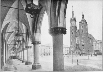THE MARKET SQUARE IN CRACOW
Here Poland mourns her glorious past, and the returned immigrant assures
her of a glorious future.