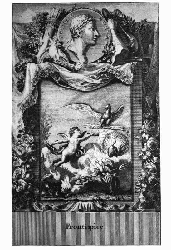 Frontispiece of a subsequent edition of “Les métamorphoses d’Ovide.” It is a combination of the decorated half-title and a fleuron in the 1767-1771 edition of the same book. Reduced.