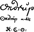 Three examples of the mark of Ondrup.