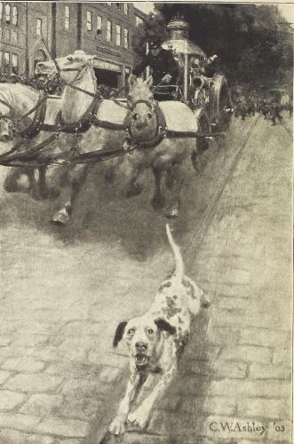 Jack running in front of fire wagon