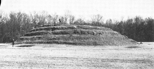 Lamar mound with spiral ramp, after initial clearing.